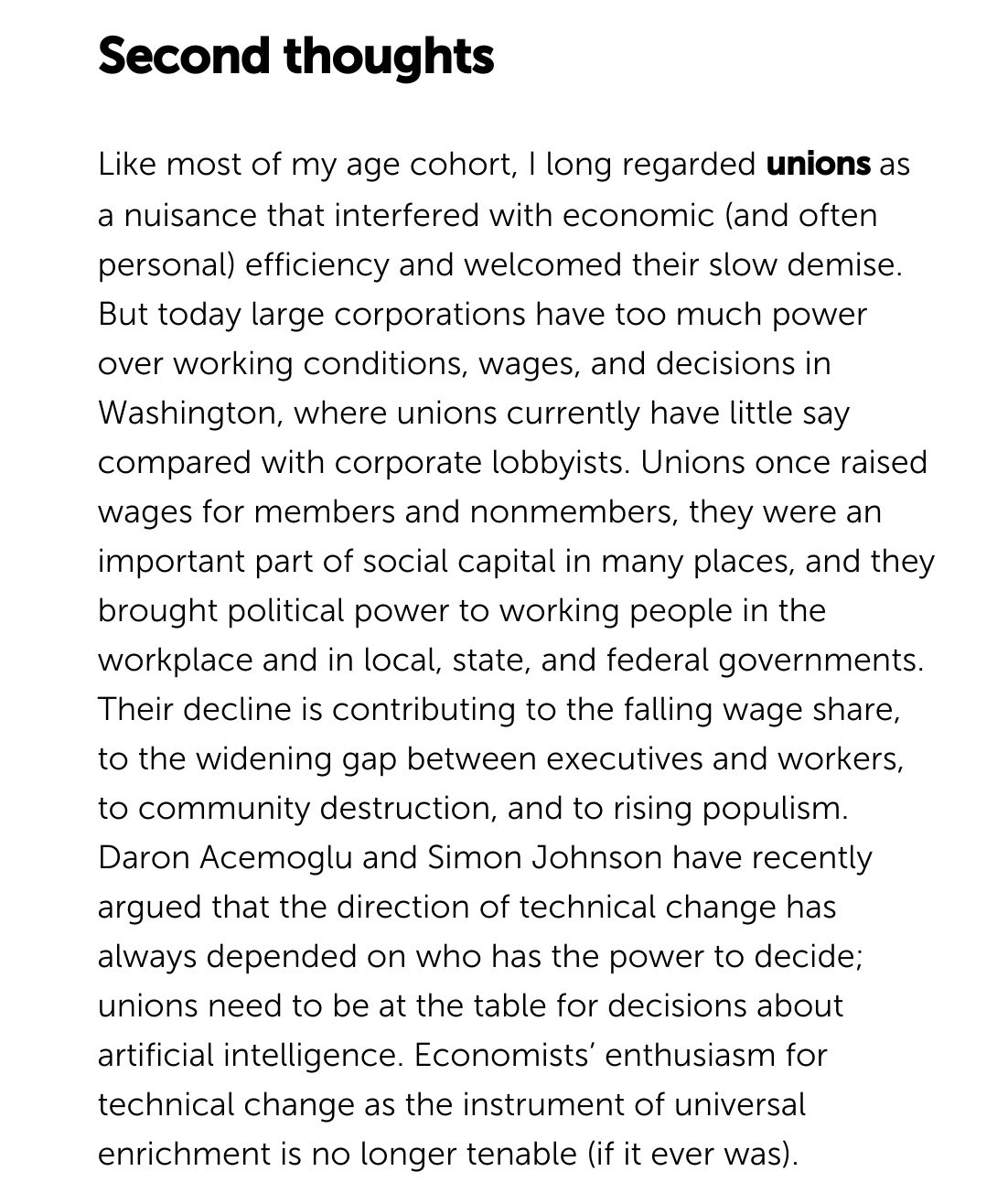 Deaton on Unions